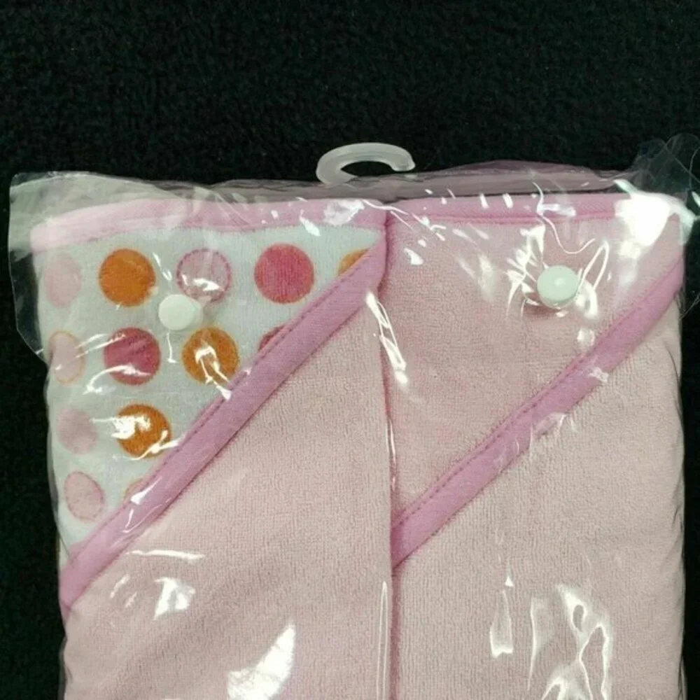 Spasilk Pink 2 Hooded Towels and‎ 2 Washcloths Set Fish Polka Dots New